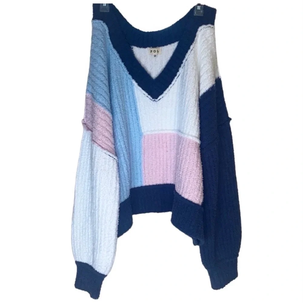 POL Blue/White/Pink Oversized Chenille Sweater, Size Medium - Picture 3 of 8